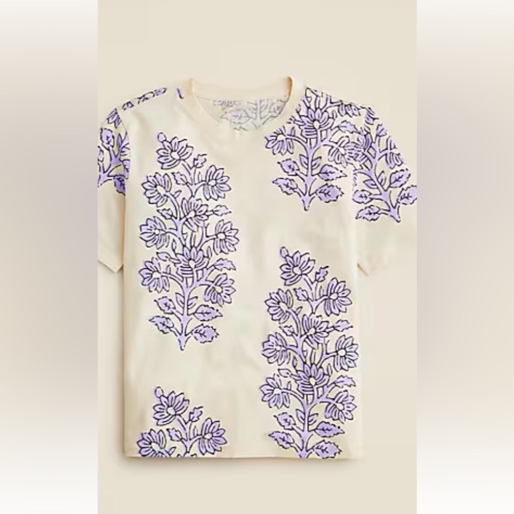 J. Crew Cream Top with Lavender and Black Floral Print